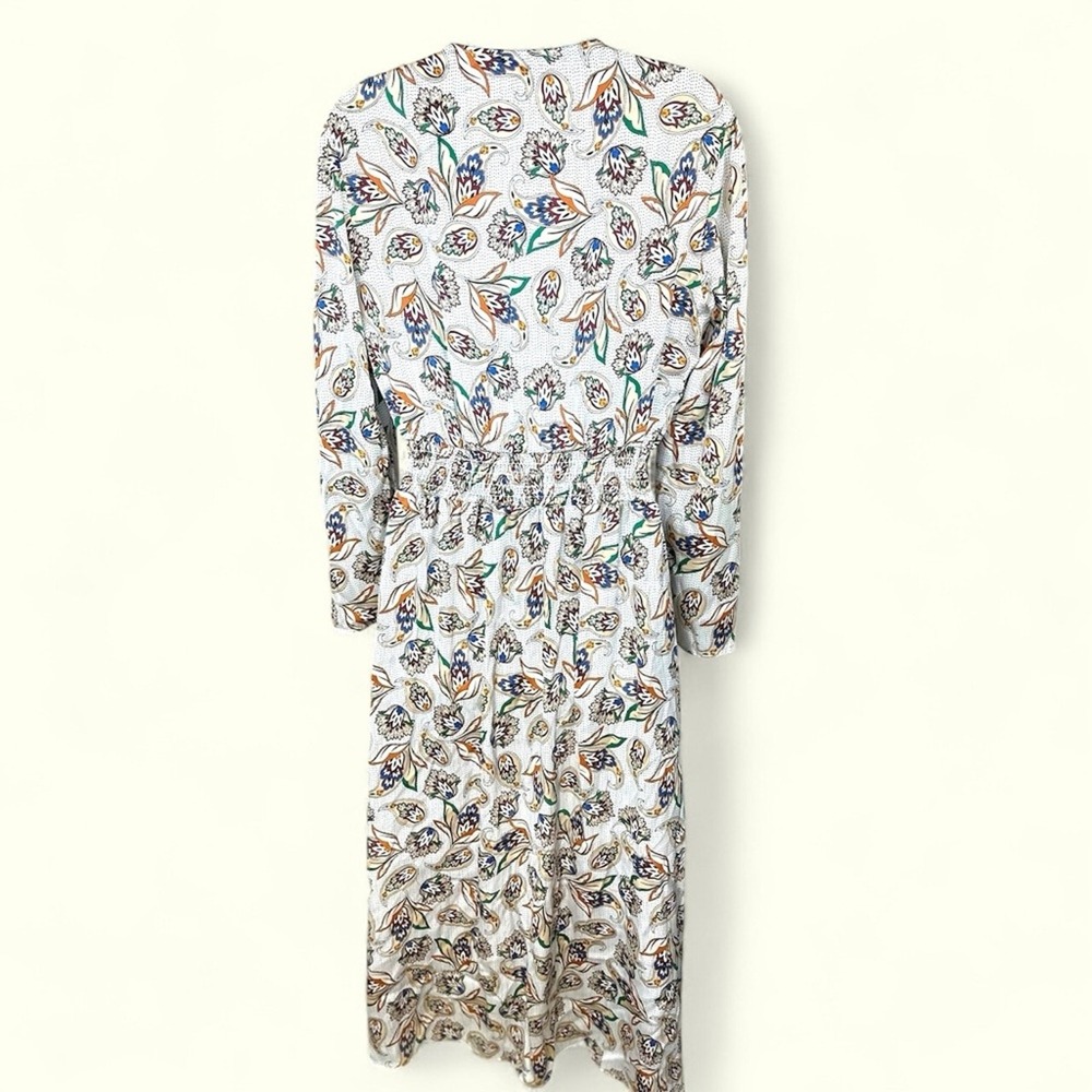 Maje NW0T SZ42 EU= XL NWOT Risleya Shirred Printed Satin midi dress‎ - Picture 5 of 16